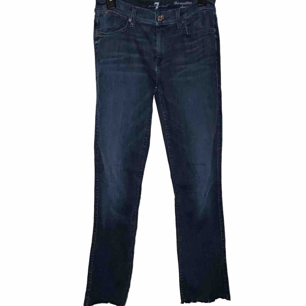 7 For All Mankind The Modern Straight Leg Jeans Wmns‎ Sz 28 Dark Wash Raw Hem